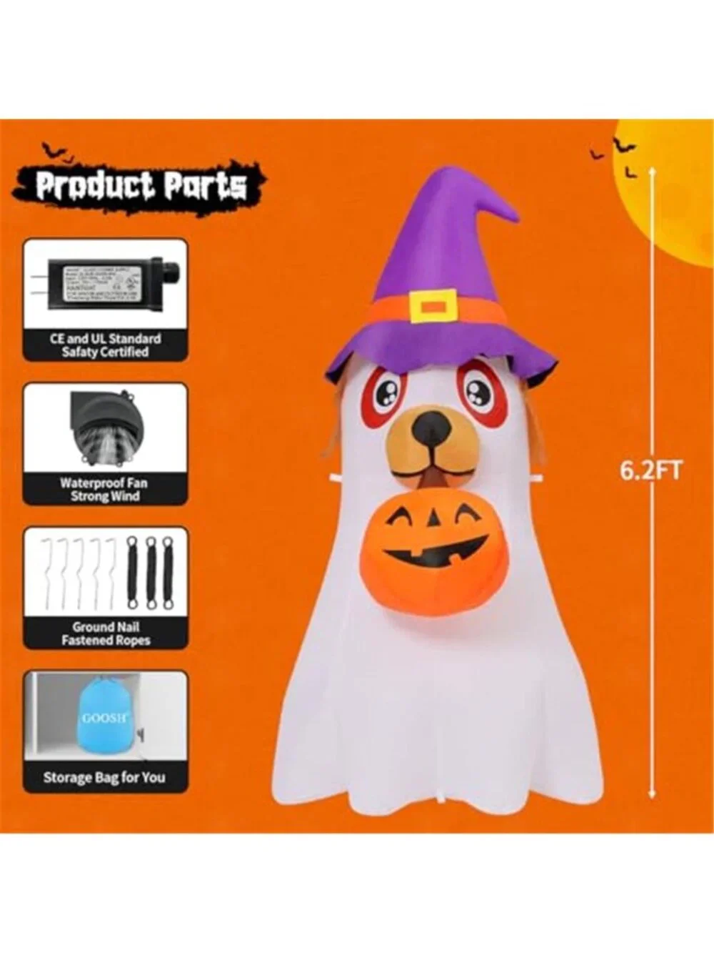 6.2 FT Halloween Inflatables Dog Outdoor Decorations Blow Up Yard Cute